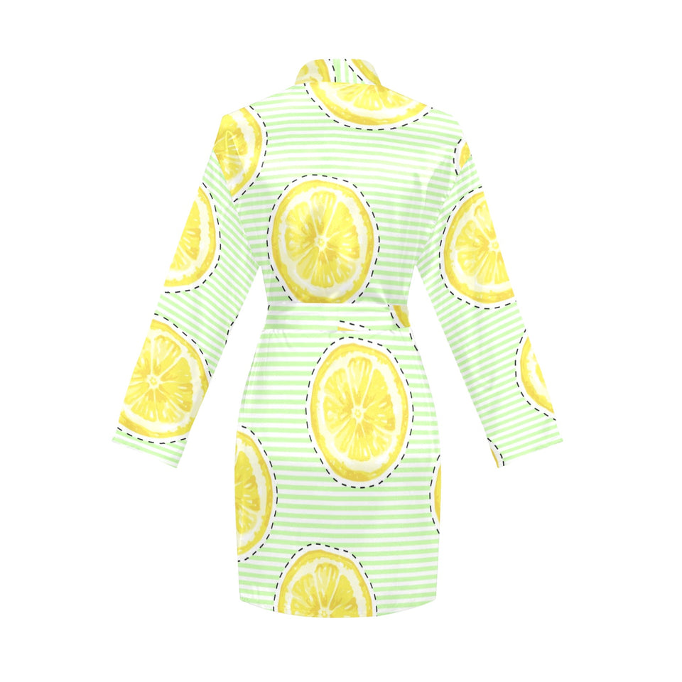 slice of lemon pattern Women's Long Sleeve Belted Night Robe