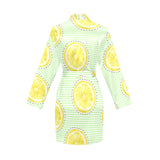 slice of lemon pattern Women's Long Sleeve Belted Night Robe
