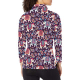Elephant indian style ornament pattern Women's Long Sleeve Polo Shirt