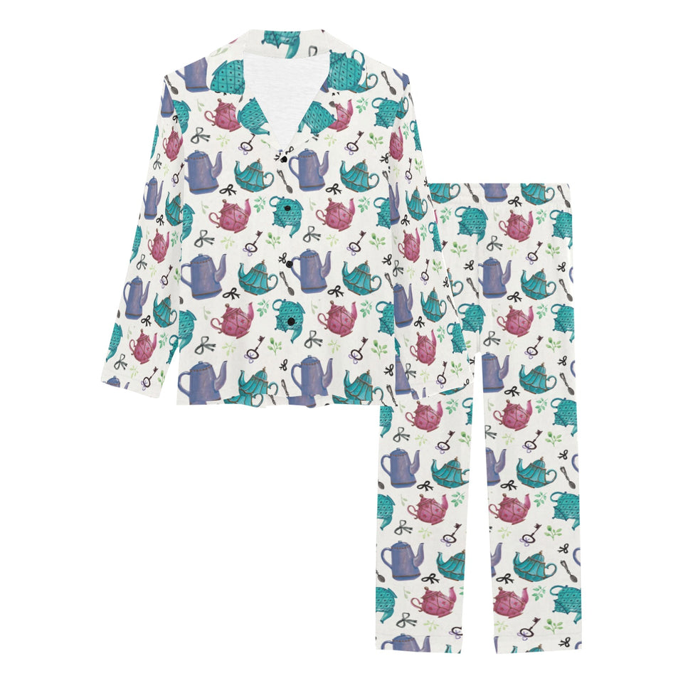 Tea pots Pattern Print Design 05 Women's Long Pajama Set