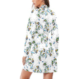 Peacock feather pattern Women's Long Sleeve Belted Night Robe