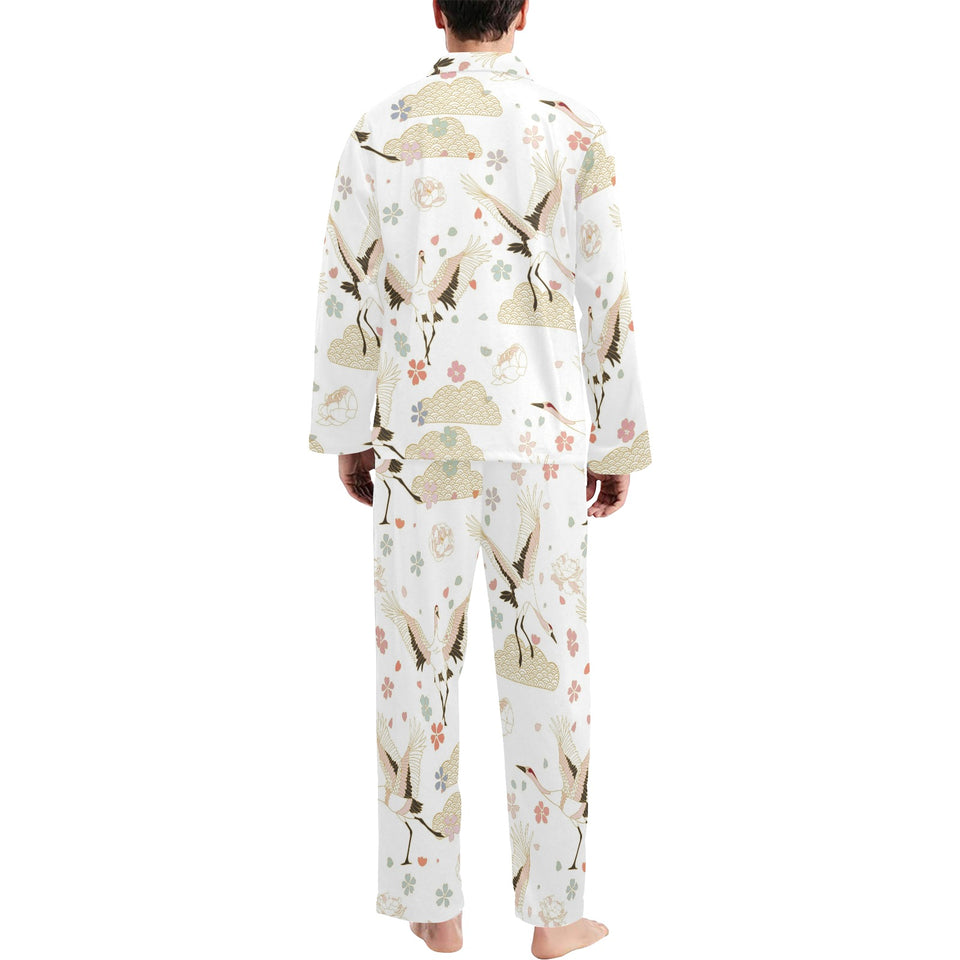 Beautiful Japanese cranes pattern Men's Long Pajama Set