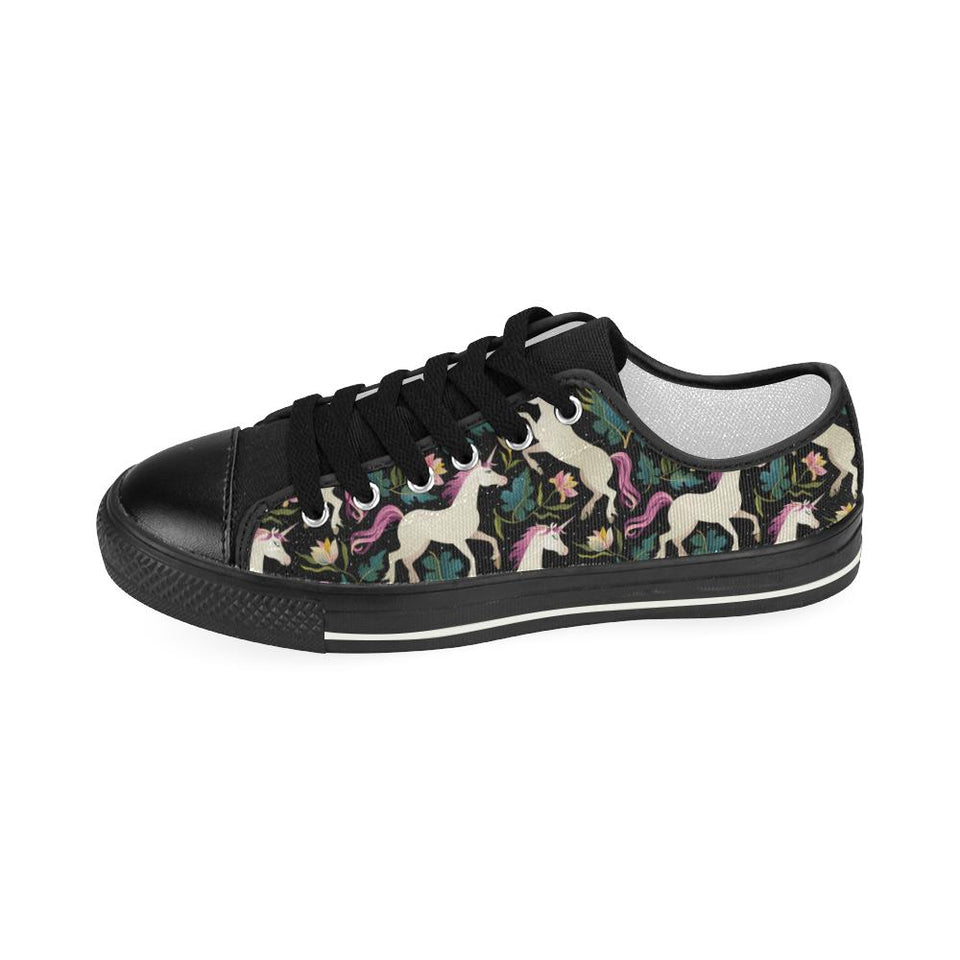 Unicorns forest background Kids' Boys' Girls' Low Top Canvas Shoes Black