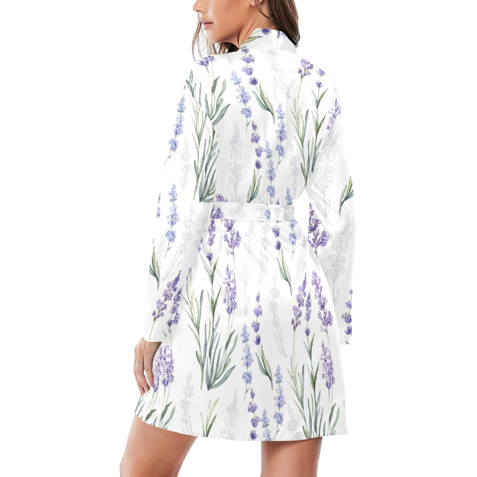 Hand painting Watercolor Lavender Women's Long Sleeve Belted Night Robe