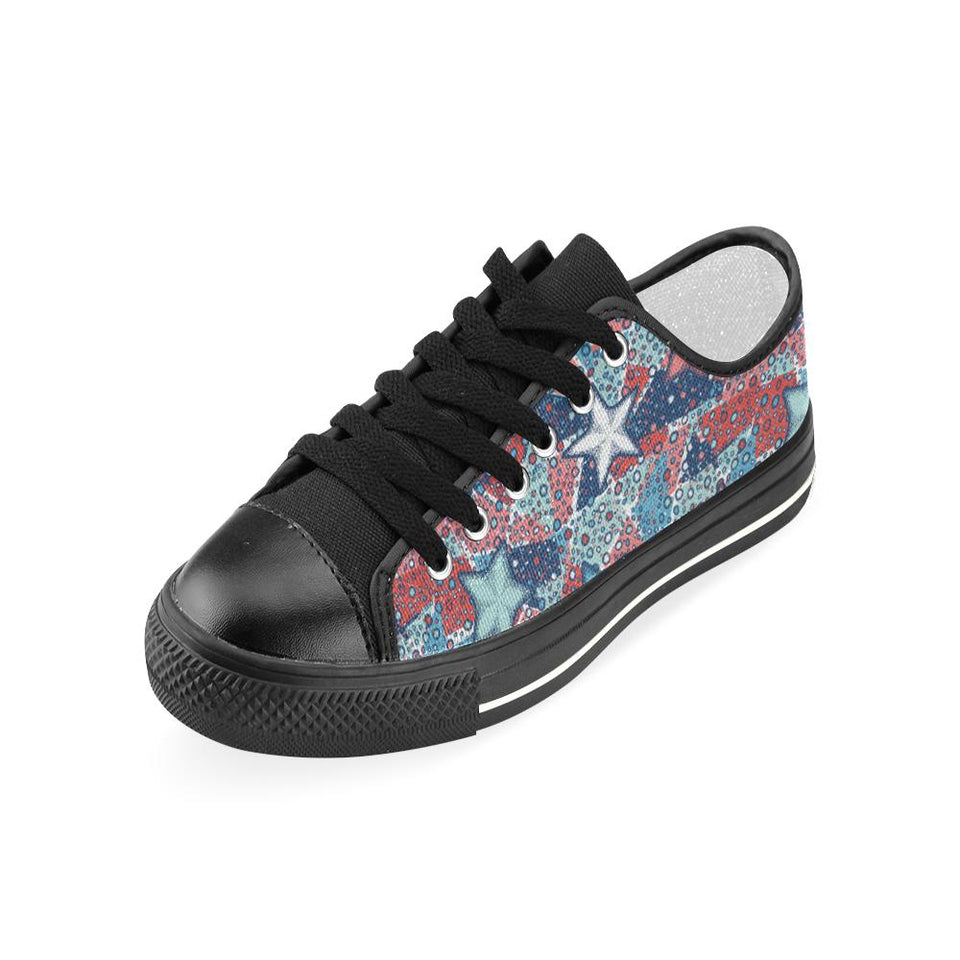 Hand drawn colorful starfish Kids' Boys' Girls' Low Top Canvas Shoes Black