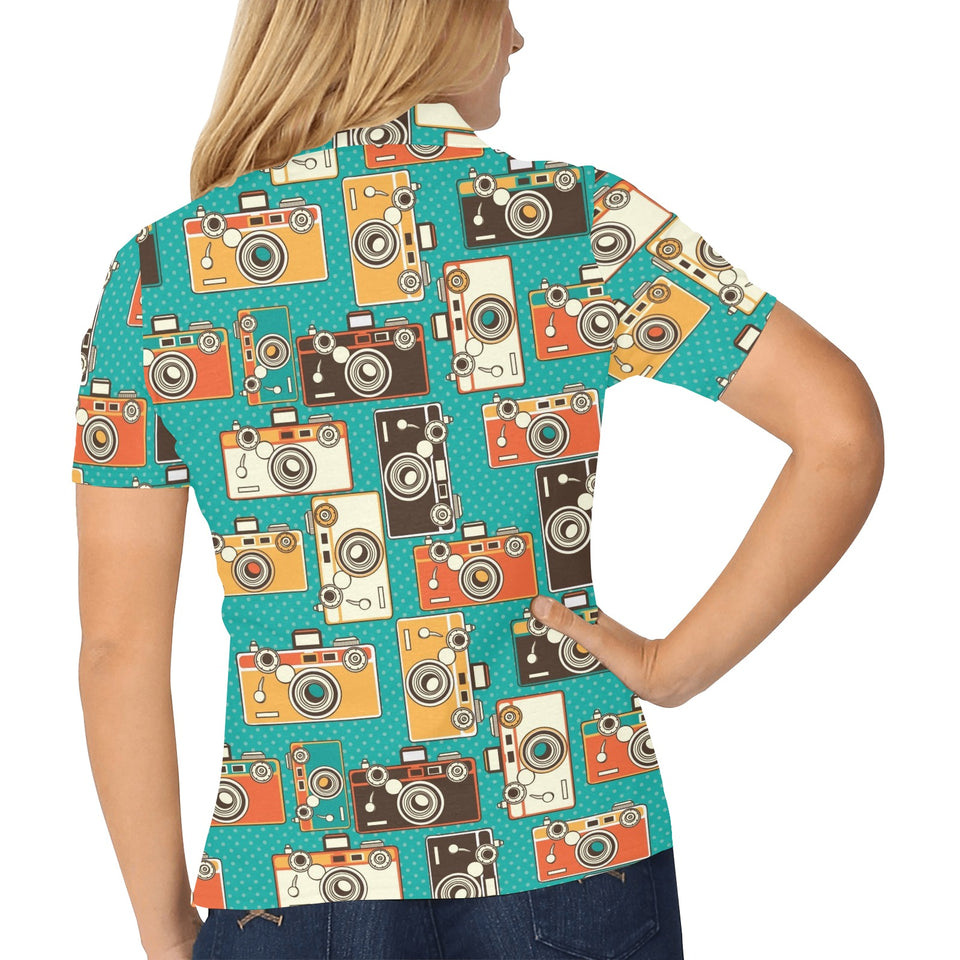 Camera Pattern Print Design 03 Women's All Over Print Polo Shirt