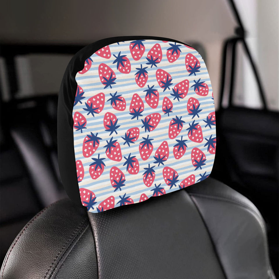 Strawberry pattern blue lines background Car Headrest Cover
