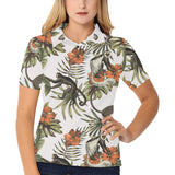 Monkey red hibiscus flower palm leaves floral patt Women's All Over Print Polo Shirt