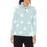 White cute hamsters heart pattern Women's Long Sleeve Polo Shirt