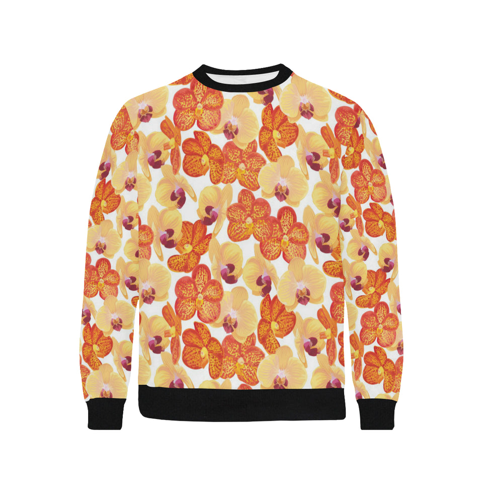 Orange yellow orchid flower pattern background Men's Crew Neck Sweatshirt