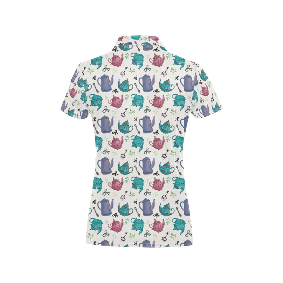 Tea pots Pattern Print Design 05 Women's All Over Print Polo Shirt