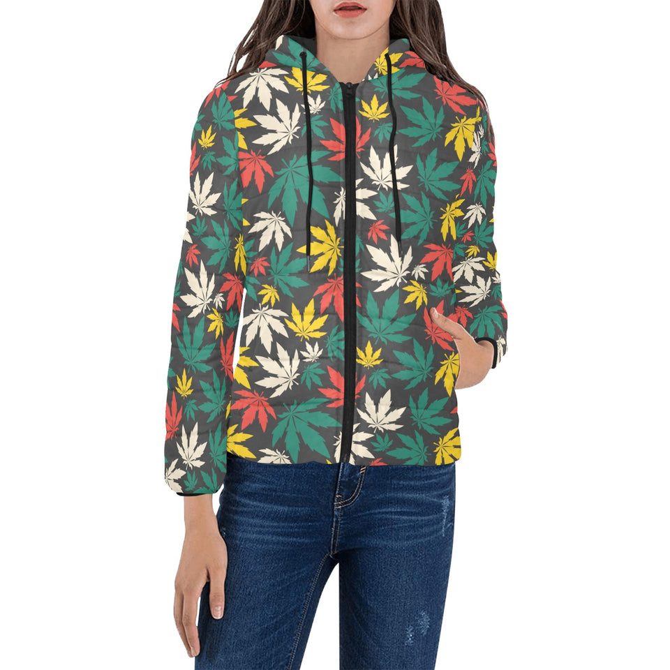 Canabis Marijuana Weed Pattern Print Design 02 Women's Padded Hooded Jacket