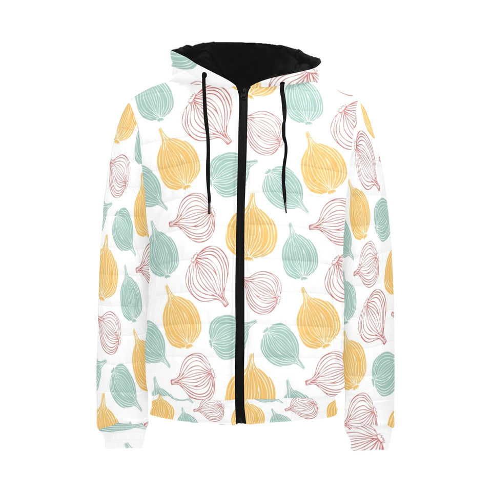 colorful onions white background Men's Padded Hooded Jacket
