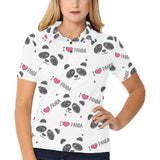 Hand Drawn faces of pandas pattern Women's All Over Print Polo Shirt