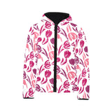 pink sketch tulip pattern Kids' Boys' Girls' Padded Hooded Jacket