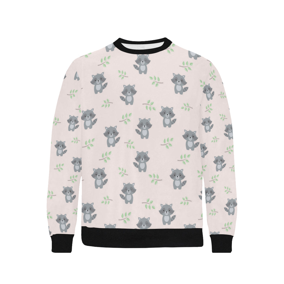 cute raccoons leaves pattern Men's Crew Neck Sweatshirt