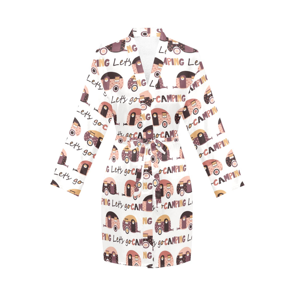 Camper Van Pattern Print Design 01 Women's Long Sleeve Belted Night Robe