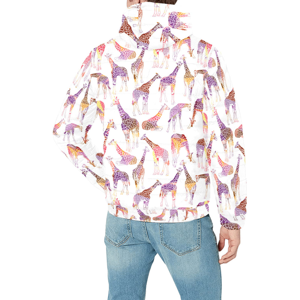 Giraffe Pattern Print Design 02 Men's Padded Hooded Jacket