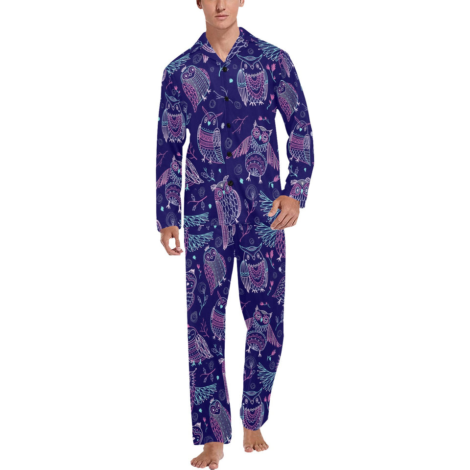 Cute owls pattern boho style ornament Men's Long Pajama Set