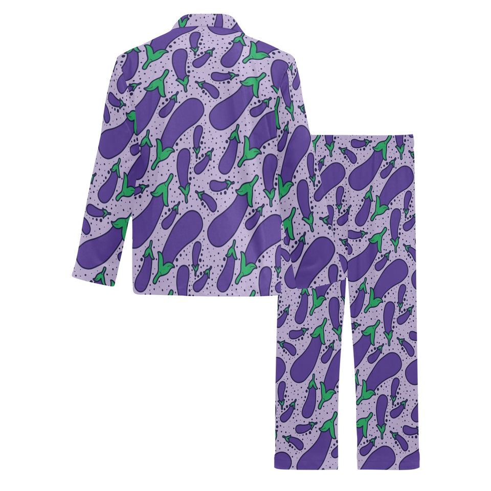 Eggplant Pattern Print Design 03 Men's Long Pajama Set