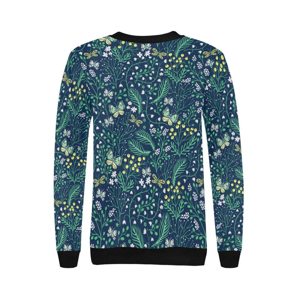 butterfly leaves pattern Women's Crew Neck Sweatshirt