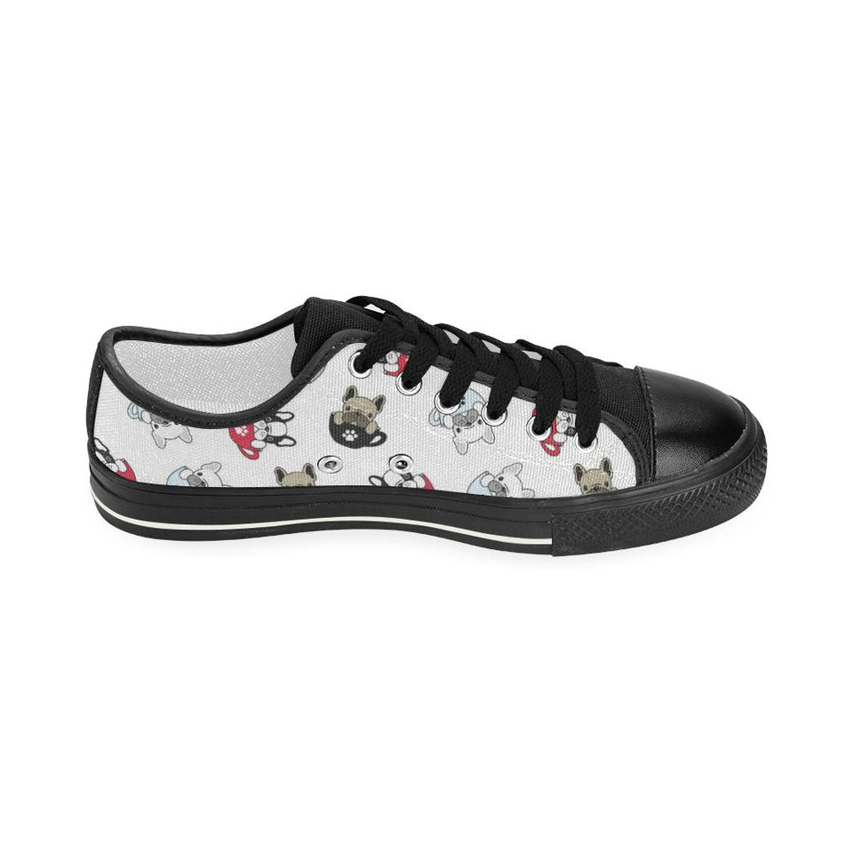 French bulldog cup paw pattern Kids' Boys' Girls' Low Top Canvas Shoes Black