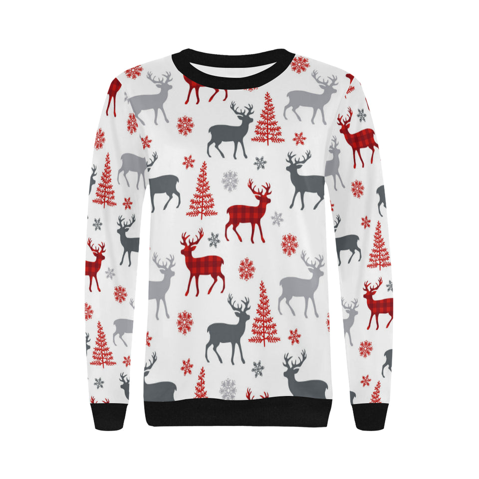 Deer tree snowflakes chrismas pattern Women's Crew Neck Sweatshirt