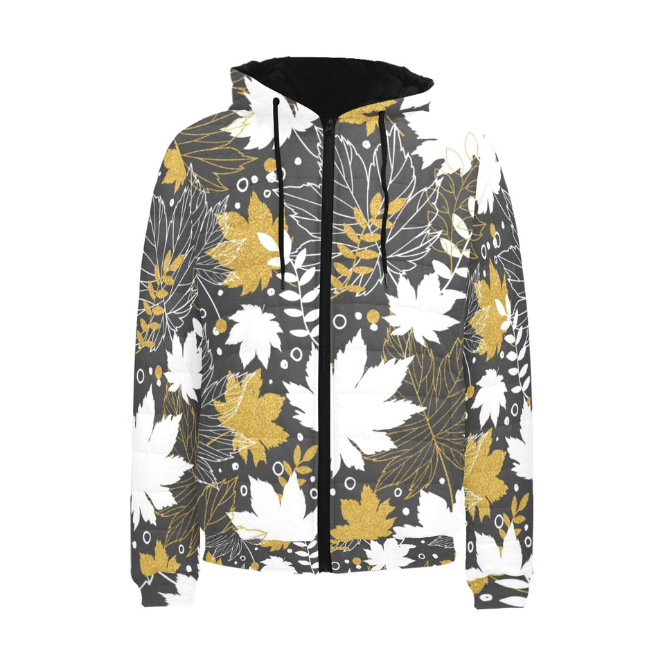 Beautiful gold autumn maple leaf pattern Men's Padded Hooded Jacket