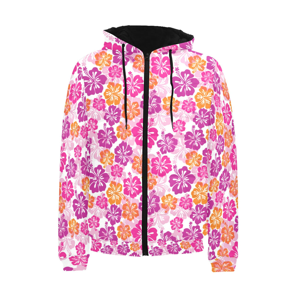 Hibiscus Pattern Print Design 01 Men's Padded Hooded Jacket