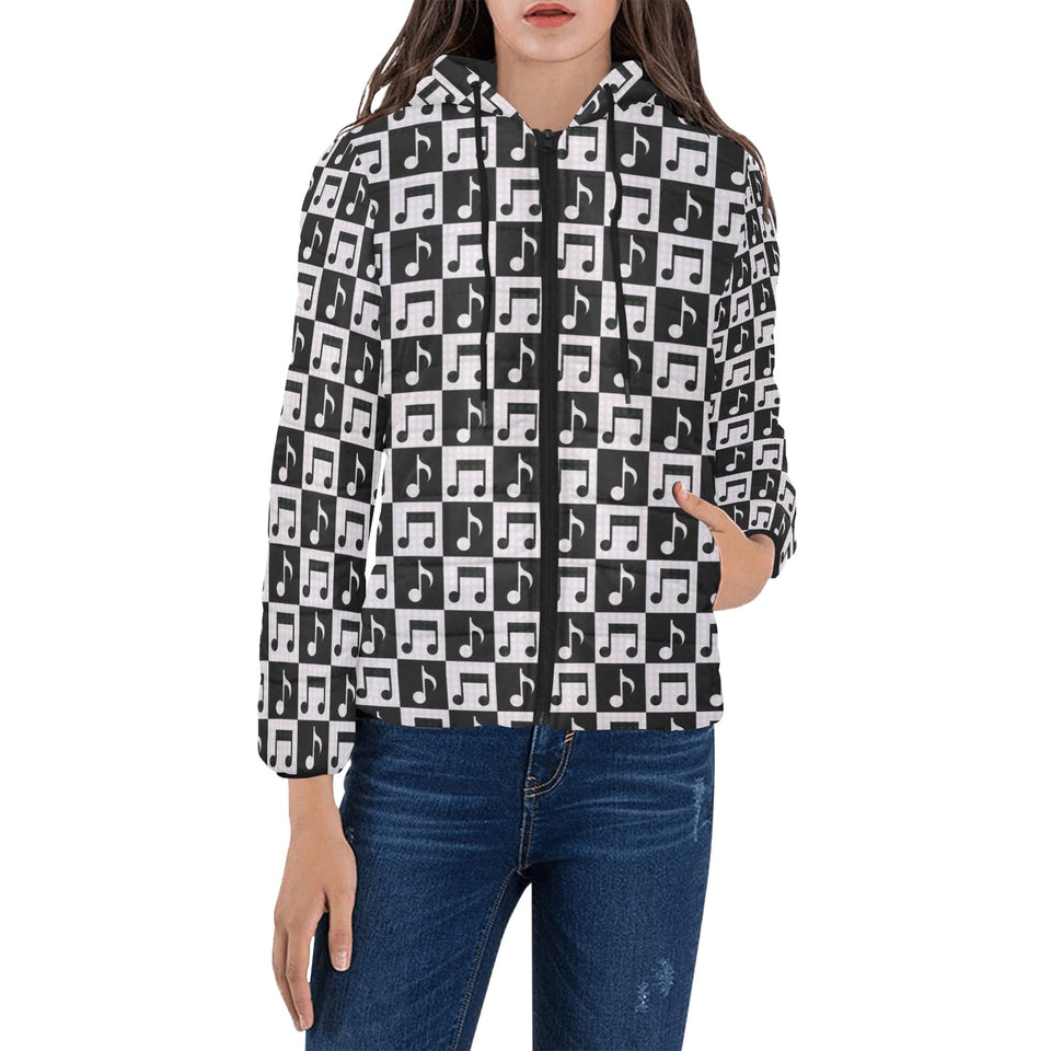 Music Notes Pattern Print Design 01 Women's Padded Hooded Jacket