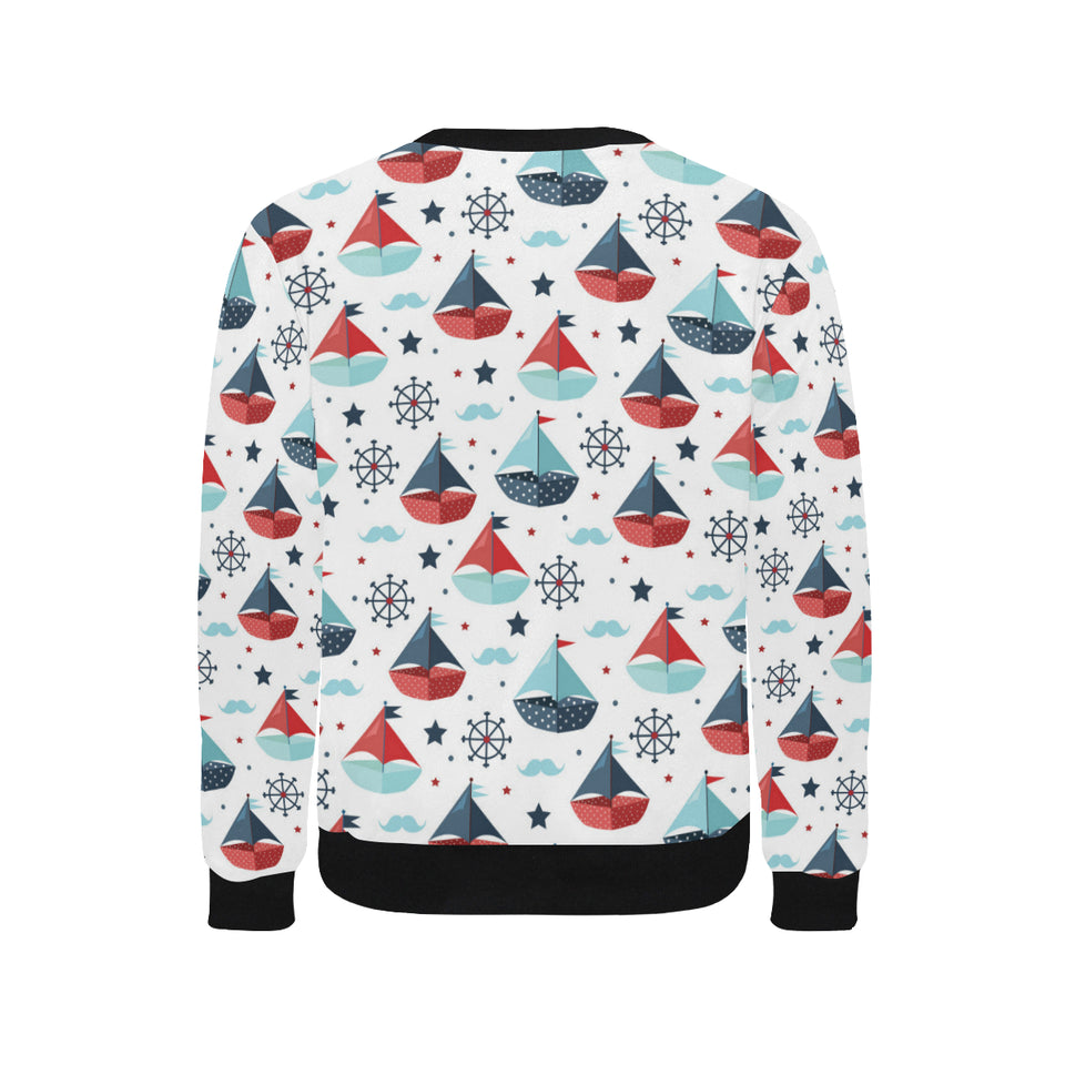 Cute color paper sailboat pattern Men's Crew Neck Sweatshirt