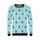 electric guitar pattern light blue background Women's Crew Neck Sweatshirt