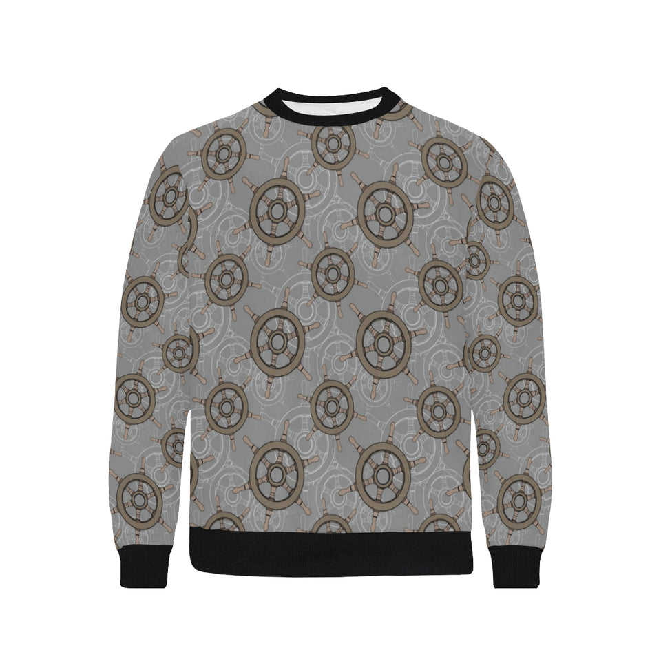 nautical wood steering wheel pattern Men's Crew Neck Sweatshirt