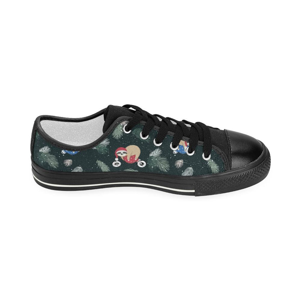 Cute sloths sleeping christmas ball santa hat patt Kids' Boys' Girls' Low Top Canvas Shoes Black