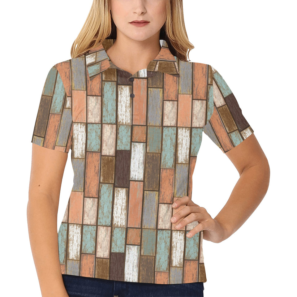 Wood Printed Pattern Print Design 02 Women's All Over Print Polo Shirt