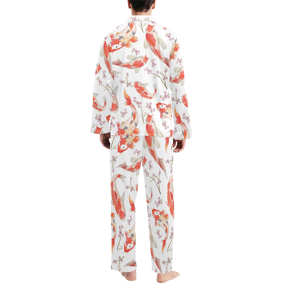 Watercolor Koi Fish Carp Fish pattern Men's Long Pajama Set