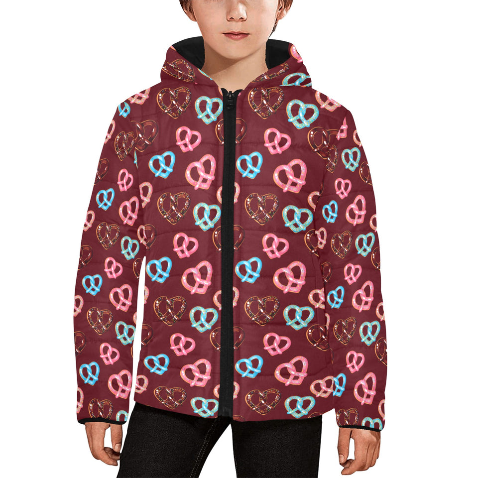 Pretzels Pattern Print Design 05 Kids' Boys' Girls' Padded Hooded Jacket