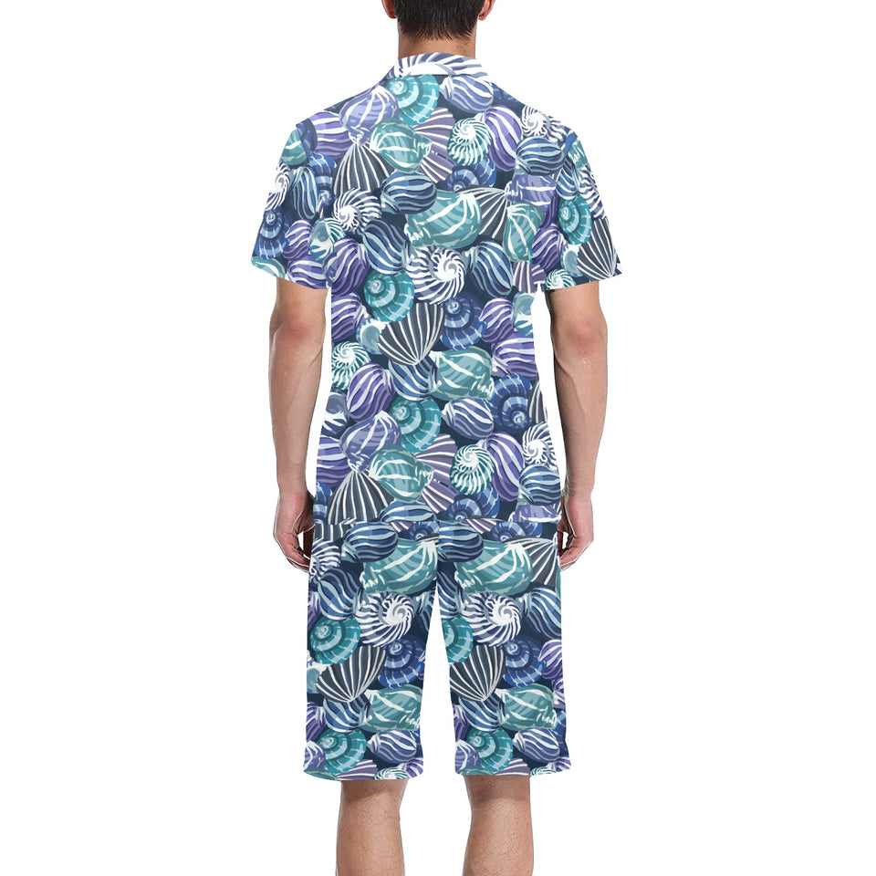 Shell design pattern Men's V-Neck Short Pajama Set