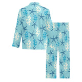 Blue starfish coral reef pattern Men's Long Pajama Set