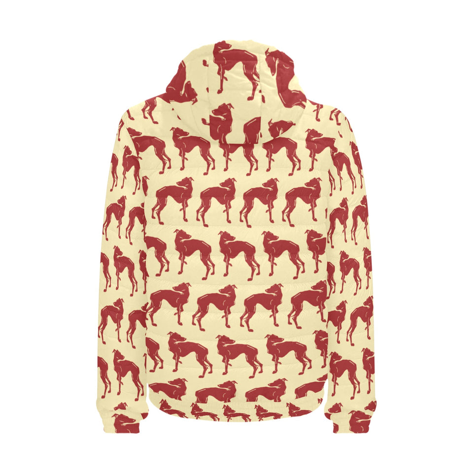 Greyhound Pattern Print Design 04 Men's Padded Hooded Jacket
