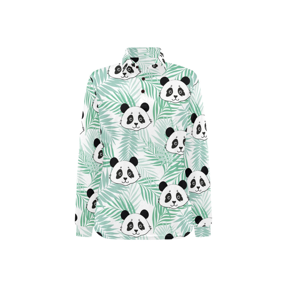 Panda pattern tropical leaves background Women's Long Sleeve Polo Shirt