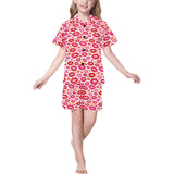 Lips Pattern Print Design 01 Kids' Boys' Girls' V-Neck Short Pajama Set