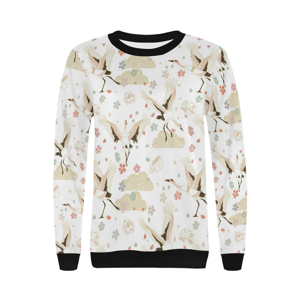 Beautiful Japanese cranes pattern Women's Crew Neck Sweatshirt