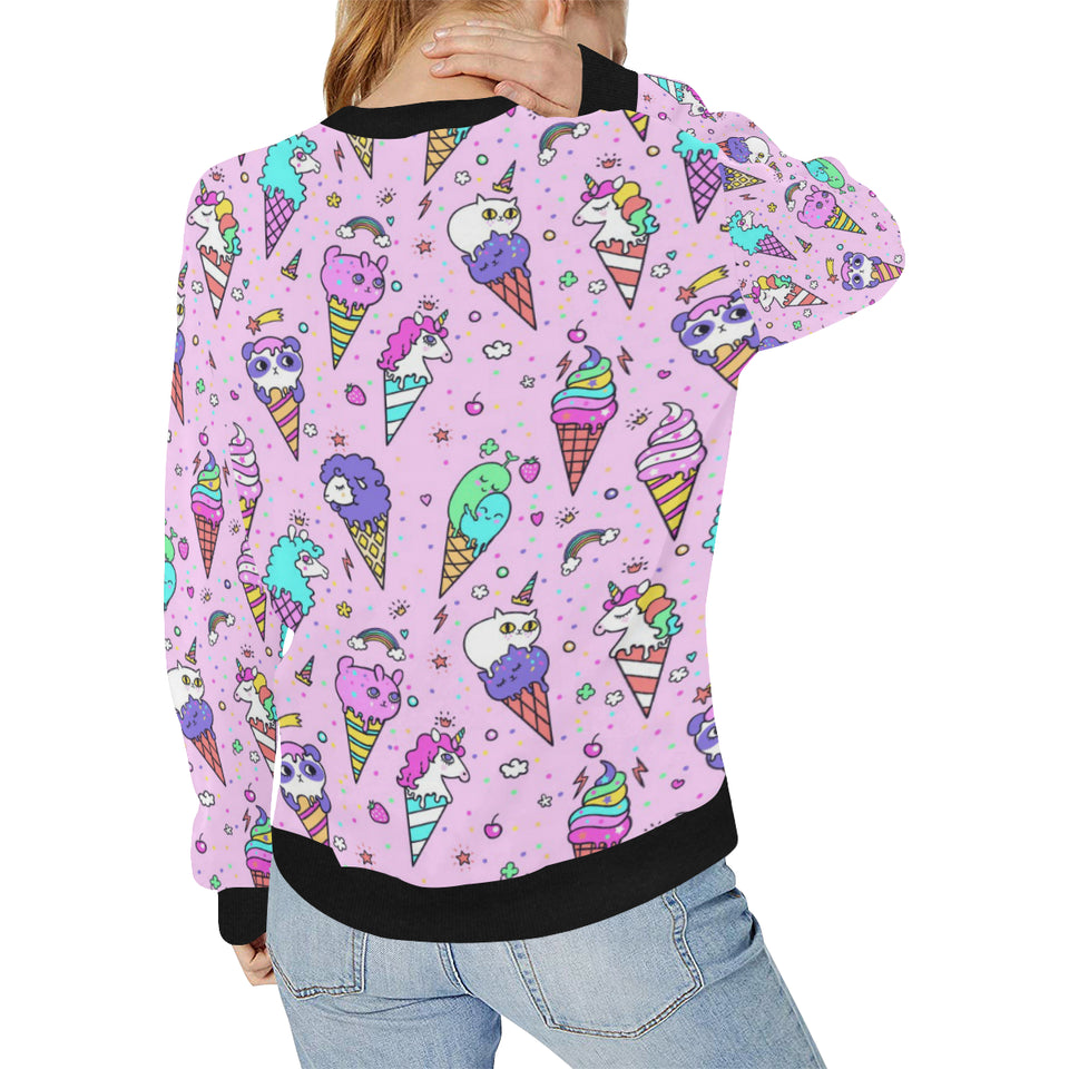 Cute ice cream cone animal pattern Women's Crew Neck Sweatshirt