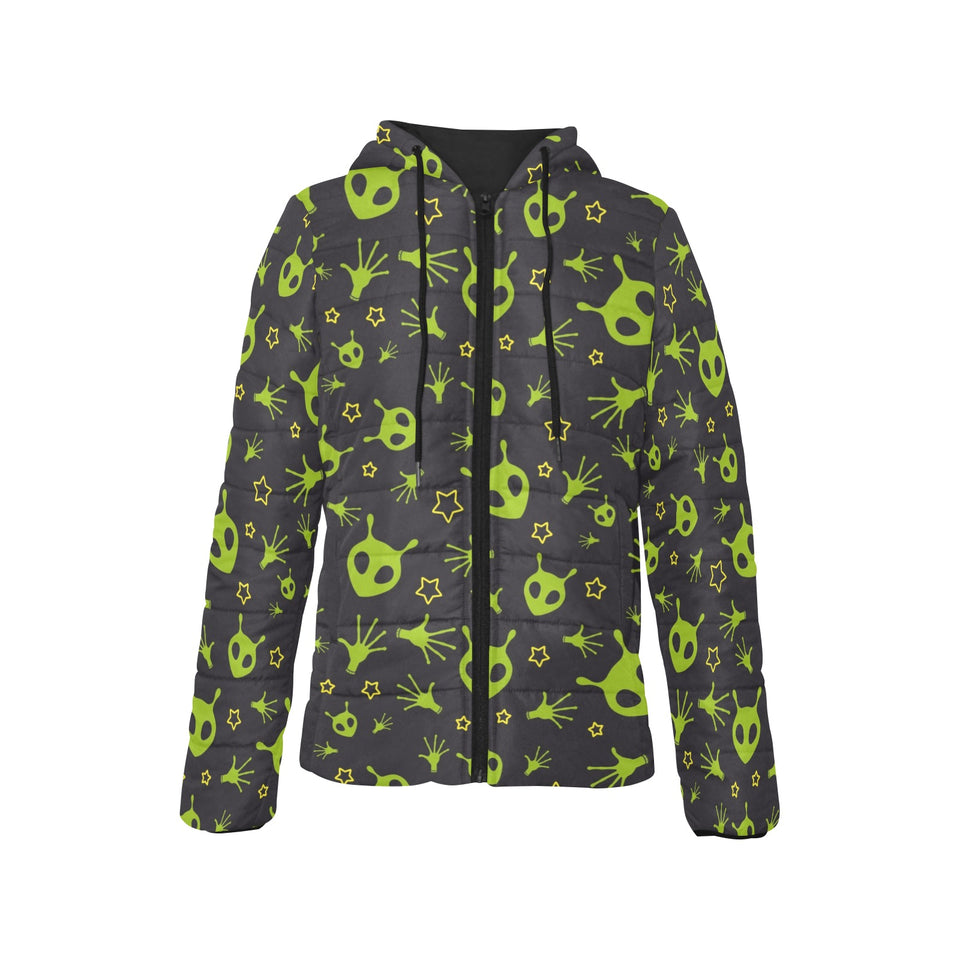 Alien Pattern Print Design 02 Women's Padded Hooded Jacket