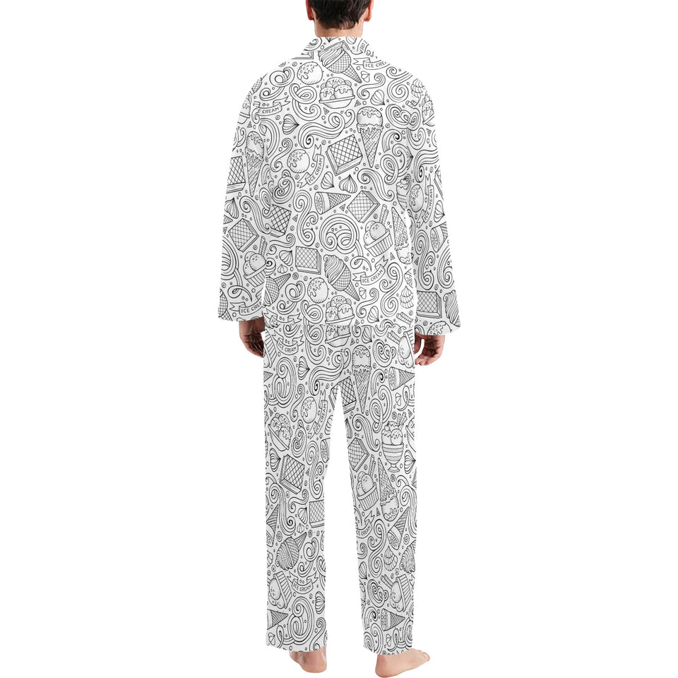 Cartoon hand drawn ice cream black white Men's Long Pajama Set