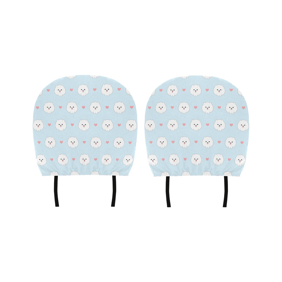 White cute pomeranian pattern Car Headrest Cover