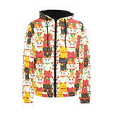 Colorful Maneki neko cat pattern Men's Padded Hooded Jacket
