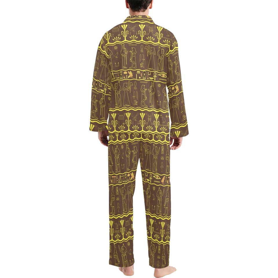 Egypt Hieroglyphics Pattern Print Design 03 Men's Long Pajama Set