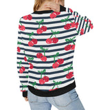 Hand drawn cherry pattern striped background Women's Crew Neck Sweatshirt